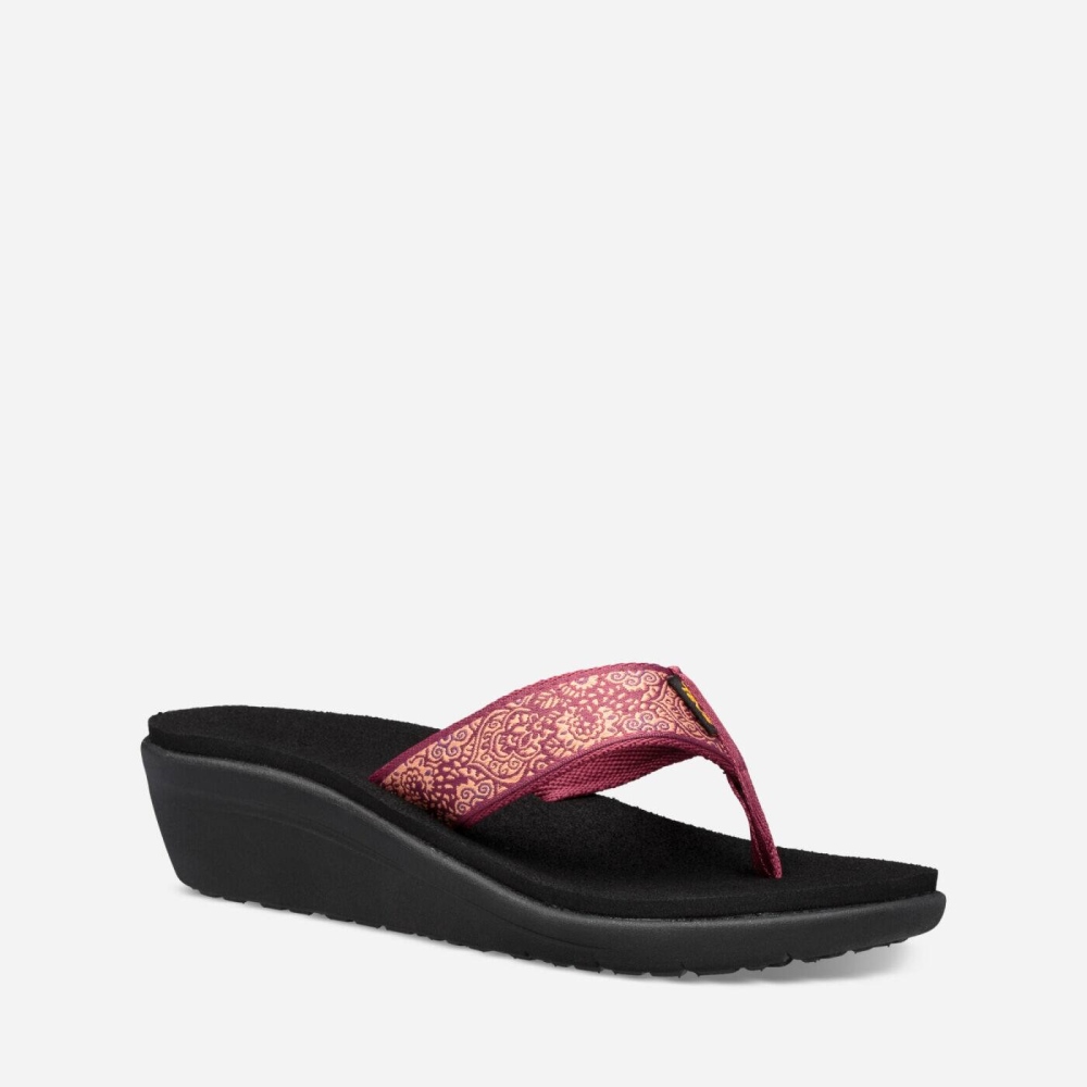 Teva Voya Wedge - Women's Teva Flip Flops - Red Purple / Black | India (RMGO16890)